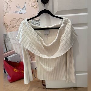 Reformation Off-Shoulder Ribbed Sweater in Cream